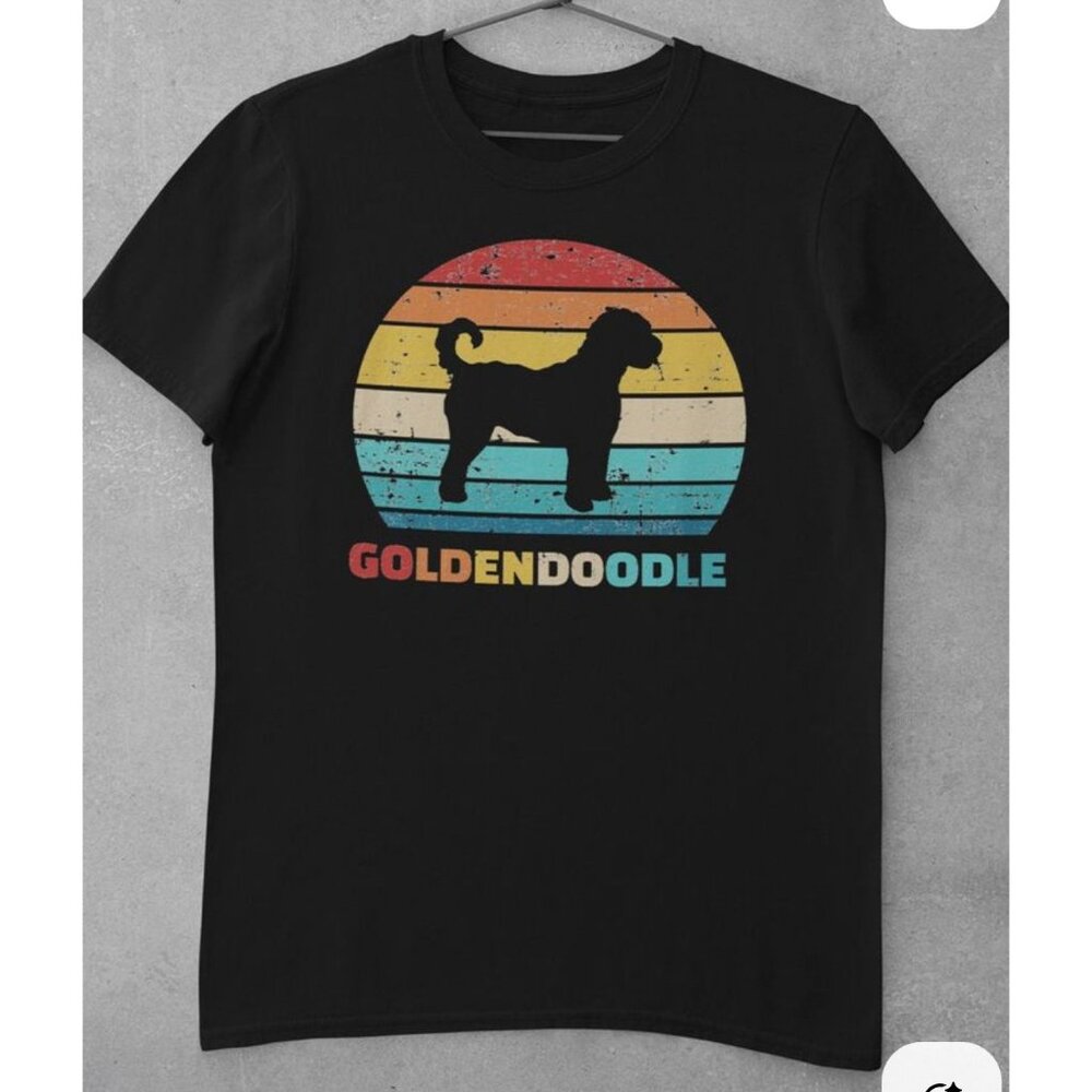 Retro Goldendoodle Dog Silhouette Graphic T-Shirt Black Bella+Canvas Large nwot